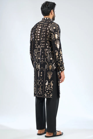 Black thread and gota work kurta with cotton silk pant