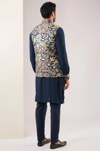 Blue embroidered georgette bandi and kurta set