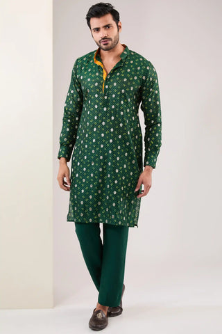 Emerald green bandhani kurta and pants