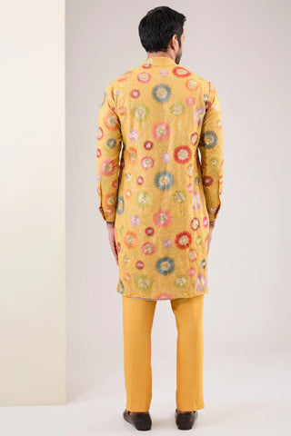 Yellow georgette sequin kurta and pants