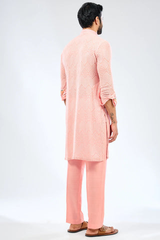 Pink sequin embroidered kurta with bundi and cotton silk pant