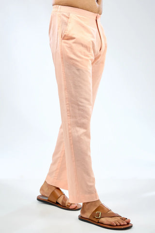 Peach thread embroidered kurta with bundi and cotton silk pant