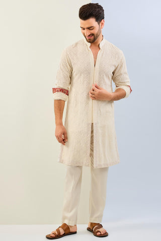 Ivory georgette kurta with matching cotton silk pant