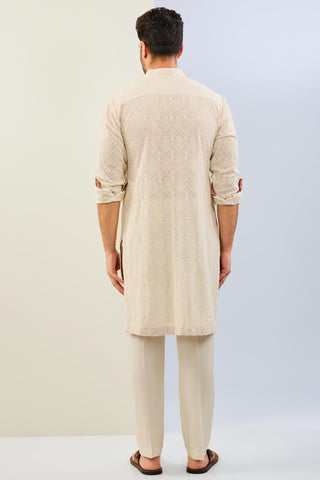 Ivory georgette kurta with matching cotton silk pant