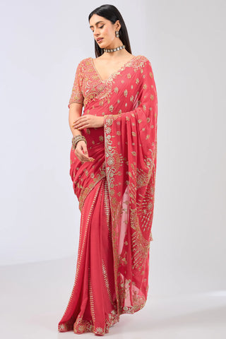 Pink embroidered thali palla saree set