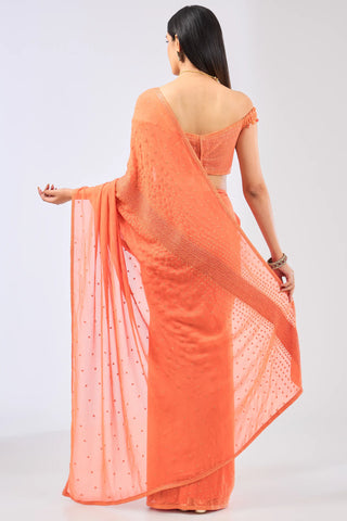 Orange thread work and sequin saree set