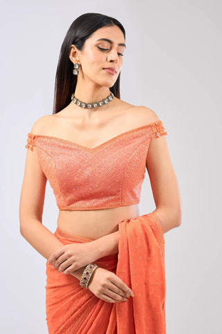 Orange thread work and sequin saree set