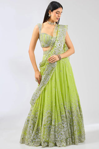 Green hand embroidered lehenga set