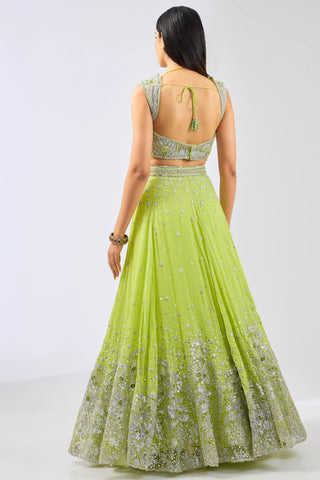 Green hand embroidered lehenga set