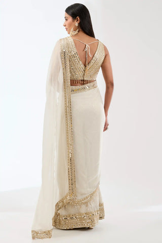 Sairra ivory draped skirt saree and blouse