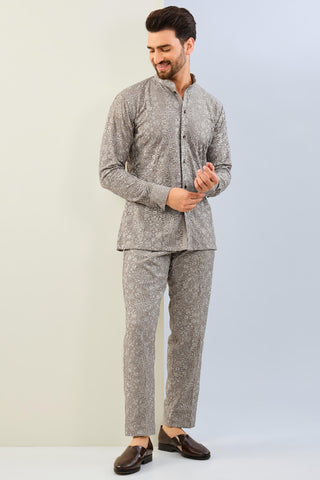 Gray embroidered shirt and pajama