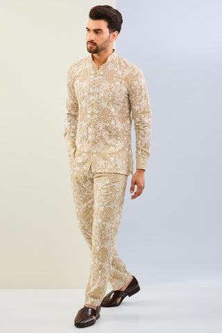 Nude georgette embroidered shirt and pajama