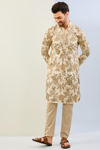 Cream multicolored sequin kurta with cotton silk pant