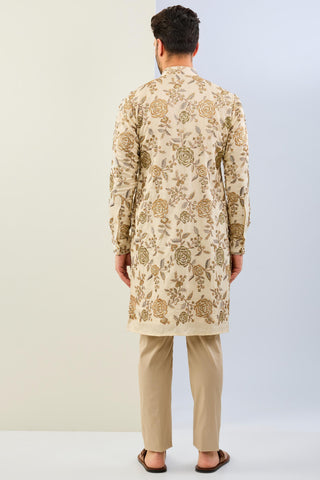 Cream multicolored sequin kurta with cotton silk pant