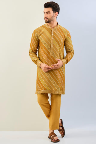 Haldi yellow georgette lined kurta with matching cotton silk pant