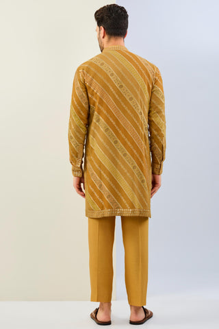 Haldi yellow georgette lined kurta with matching cotton silk pant