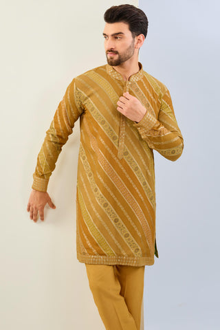 Haldi yellow georgette lined kurta with matching cotton silk pant