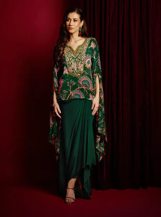 Belinni dark green kaftan and embroidered skirt