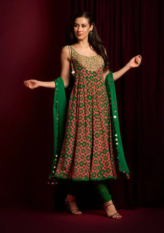 Martini forest green anarkali set