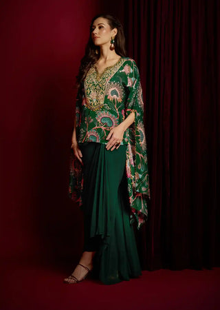 Belinni dark green kaftan and embroidered skirt