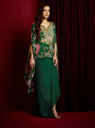 Belinni dark green kaftan and embroidered skirt