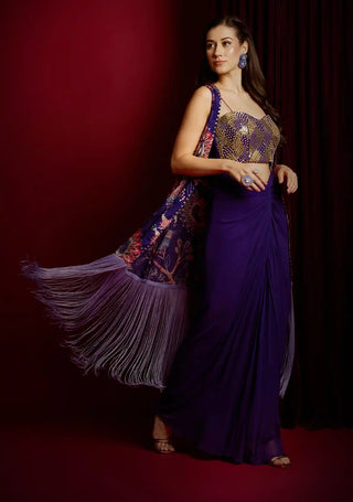 Purple rain embroidered skirt and cape set