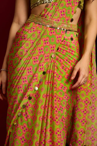 Glowtini lime embroidered saree and blouse