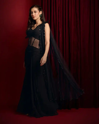 Spicy fifty black embroidered gown and detachable dupatta