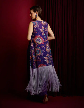 Purple rain embroidered skirt and cape set