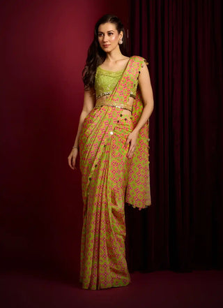 Glowtini lime embroidered saree and blouse