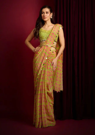 Glowtini lime embroidered saree and blouse