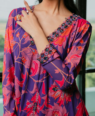 Purple flared embroidered kurta and sharara