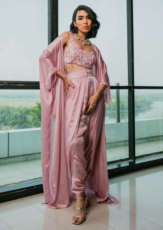 Pink embroidered cape and dhoti pant set