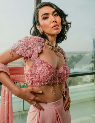 Pink embroidered draped sharara set