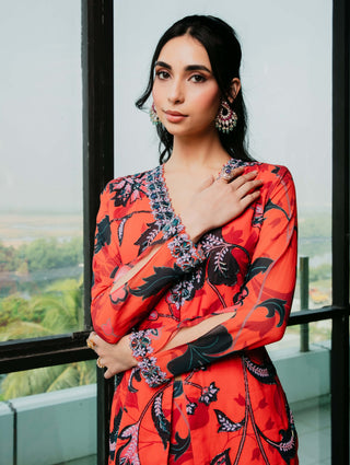 Tangerine printed kurta and sharara