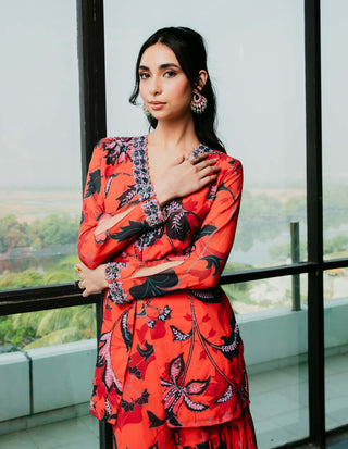 Tangerine printed kurta and sharara