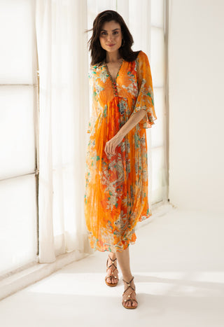 Orange vaani v-neck midi dress