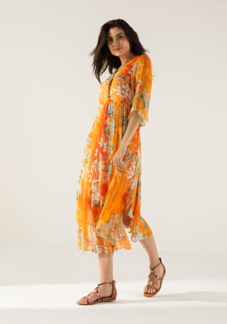 Orange vaani v-neck midi dress