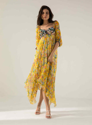 Bella yellow asymmetric dress