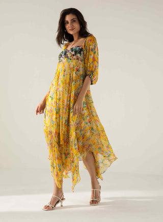 Bella yellow asymmetric dress