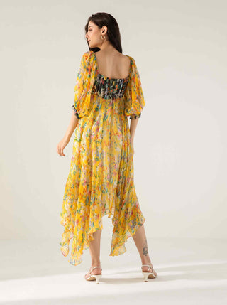 Bella yellow asymmetric dress