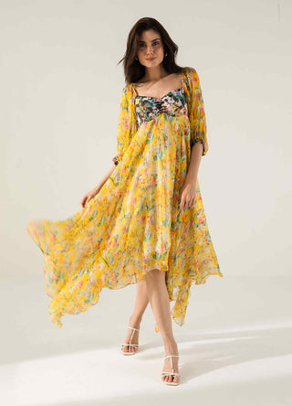 Bella yellow asymmetric dress