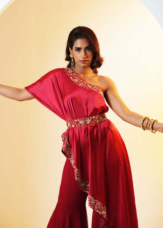 Seher maroon cape and sharara set