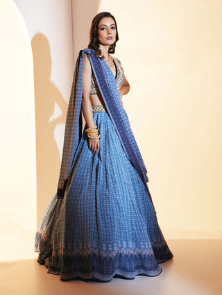 Aastha blue print lehenga set