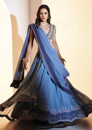 Aastha blue print lehenga set