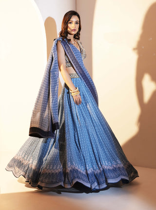 Aastha blue print lehenga set