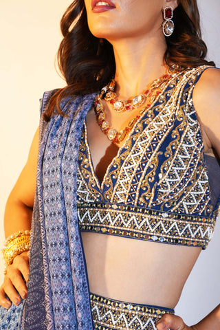 Aastha blue print lehenga set