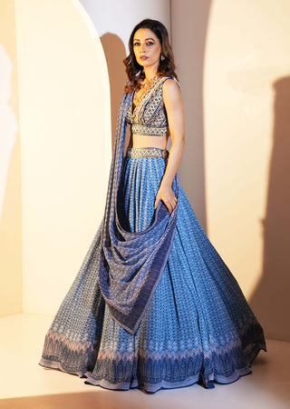 Aastha blue print lehenga set