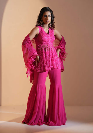 Tahisha hot pink kurta and sharara set