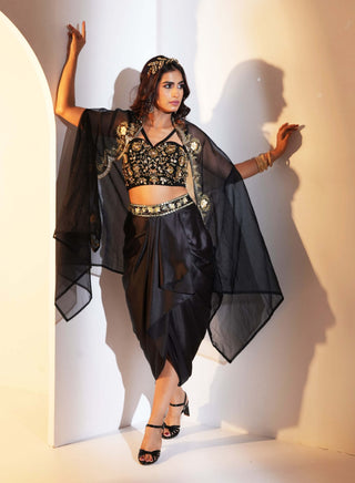 Aria black drape skirt with bustier and cape